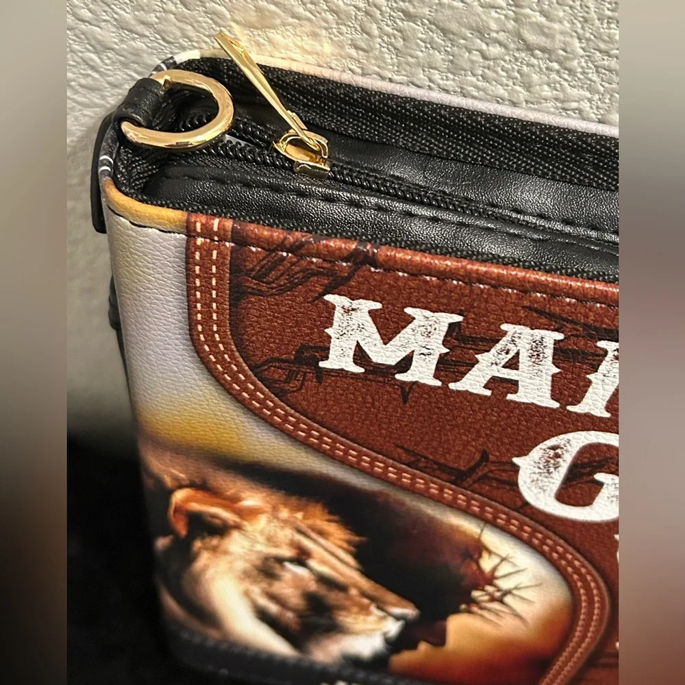 Man of God Bible Cover | PU Leather | Lion + Jesus Design | NWOT